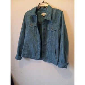 Appleseeds Women's Quilted Button Up Shiny Blue  Blazer Jacket SIze 14